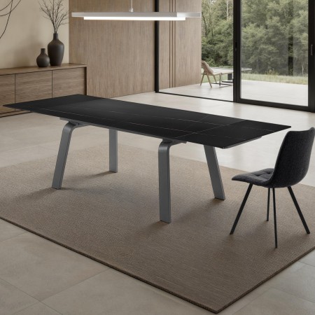 Tavolo allungabile THEO BLACK MARBLE acciaio Grigio opaco piano ceramica finitura Marmo Nero opaco, 160-200-240 x 90 cm