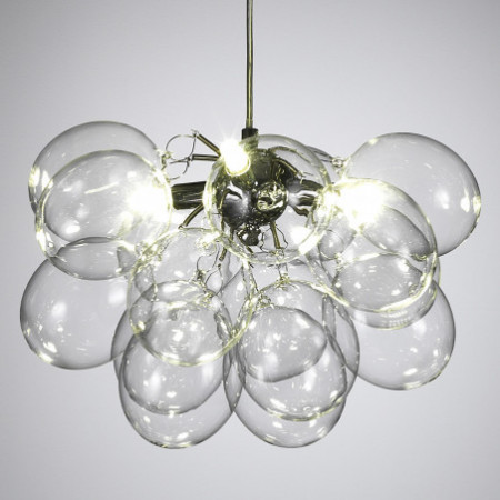 Lampadario Antares Transparent in Acciaio Cromato 17 sfere in vetro trasparente, 40x40xh25 cm