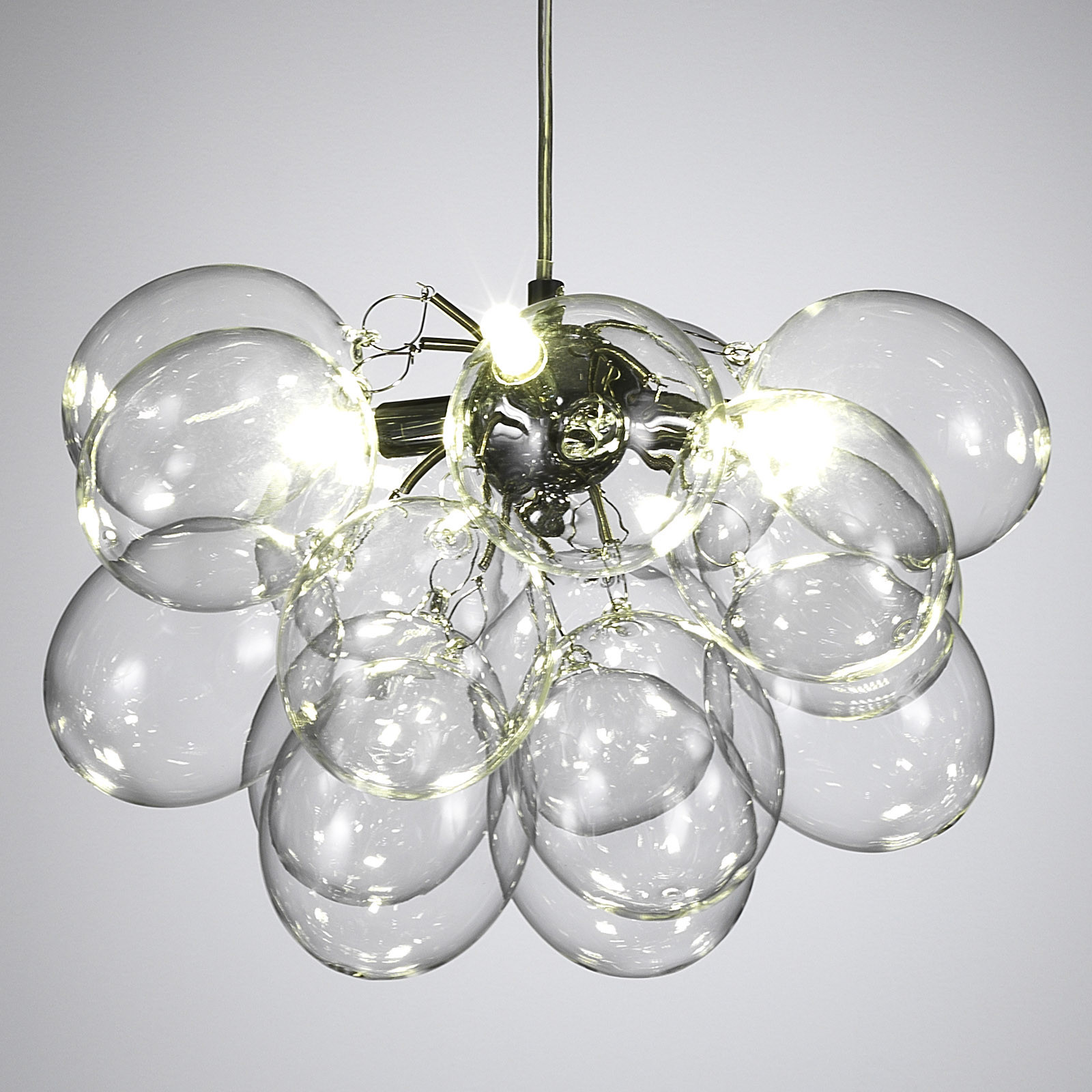 Lampadario Antares Transparent in Acciaio Cromato 17 sfere in vetro trasparente, 40x40xh25 cm