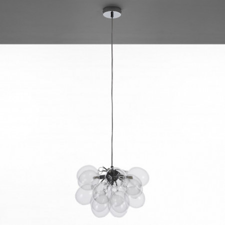 Lampadario Antares Transparent in Acciaio Cromato 17 sfere in vetro trasparente, 40x40xh25 cm