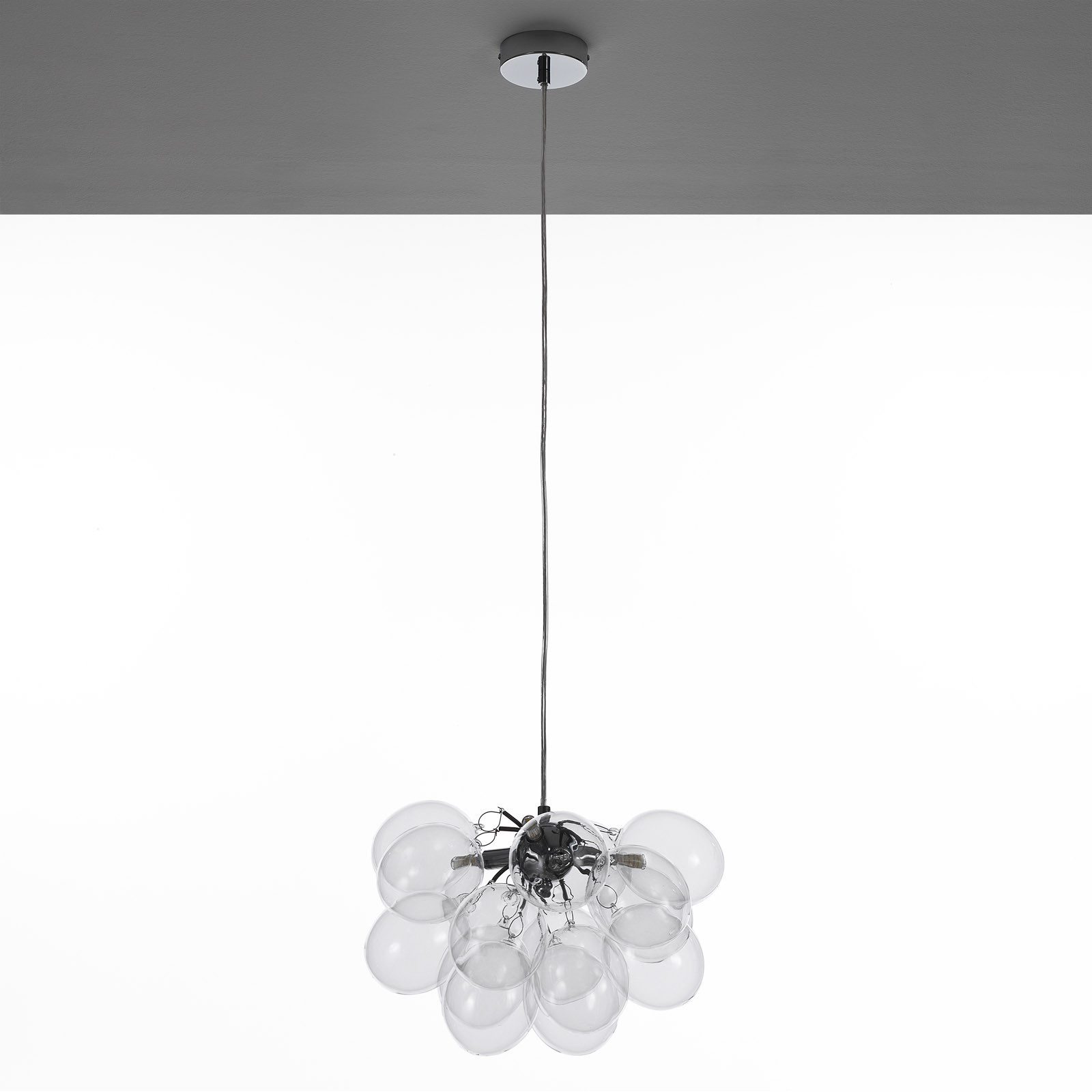 Lampadario Antares Transparent in Acciaio Cromato 17 sfere in vetro trasparente, 40x40xh25 cm