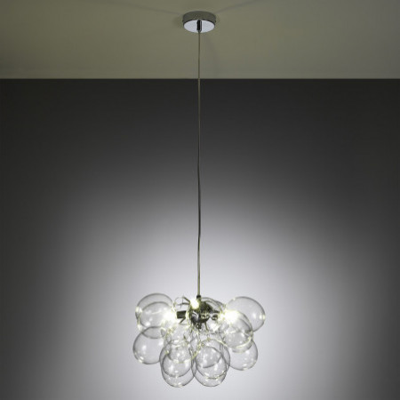 Lampadario Antares Transparent in Acciaio Cromato 17 sfere in vetro trasparente, 40x40xh25 cm