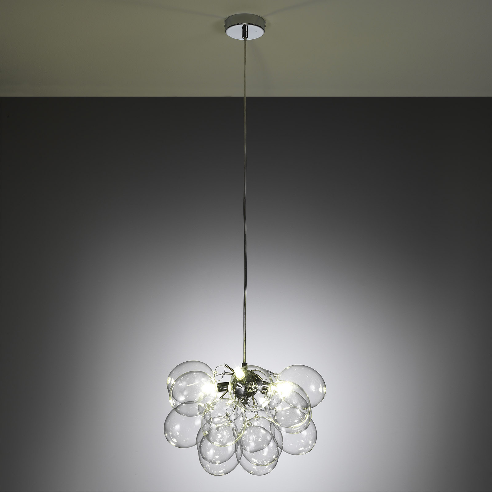 Lampadario Antares Transparent in Acciaio Cromato 17 sfere in vetro trasparente, 40x40xh25 cm