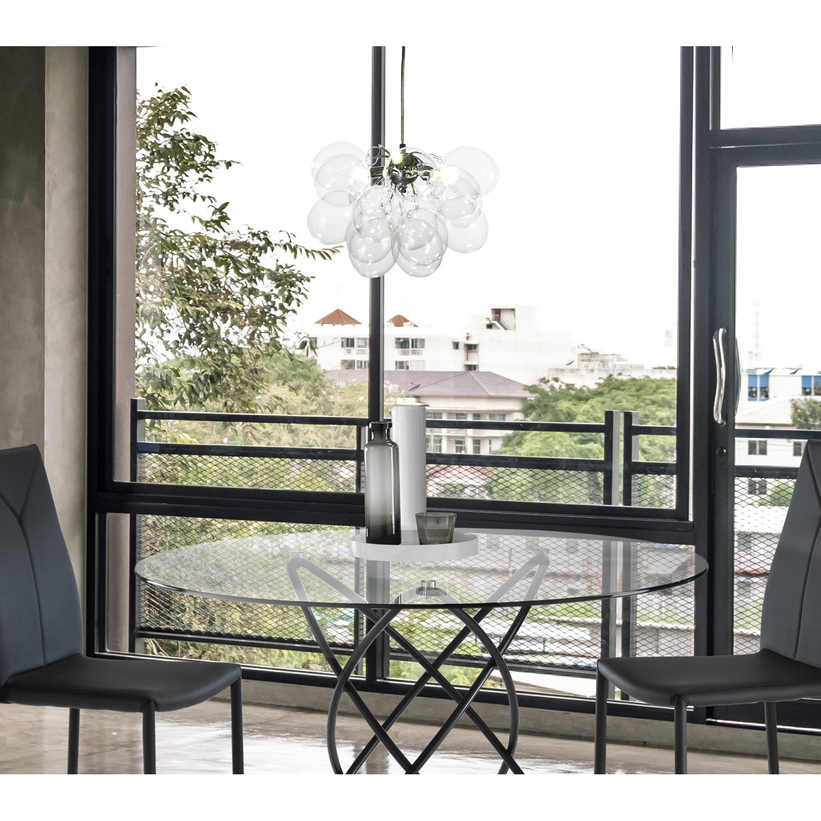 Lampadario Antares Transparent in Acciaio Cromato 17 sfere in vetro trasparente, 40x40xh25 cm