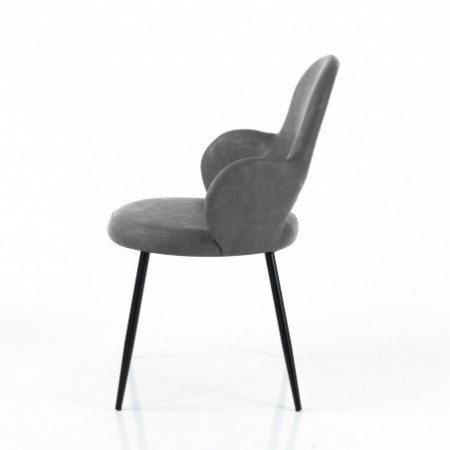 Sedia imbottita Brigit Old Grey in pelle sintetica con effetto invecchiato Grigia e metallo Nero opaco, 57x64xh88 cm