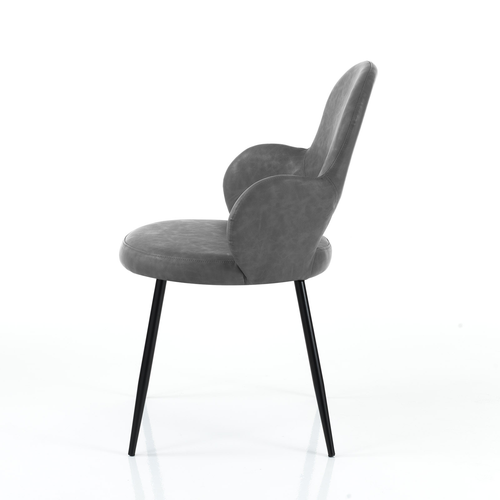 Sedia imbottita Brigit Old Grey in pelle sintetica con effetto invecchiato Grigia e metallo Nero opaco, 57x64xh88 cm
