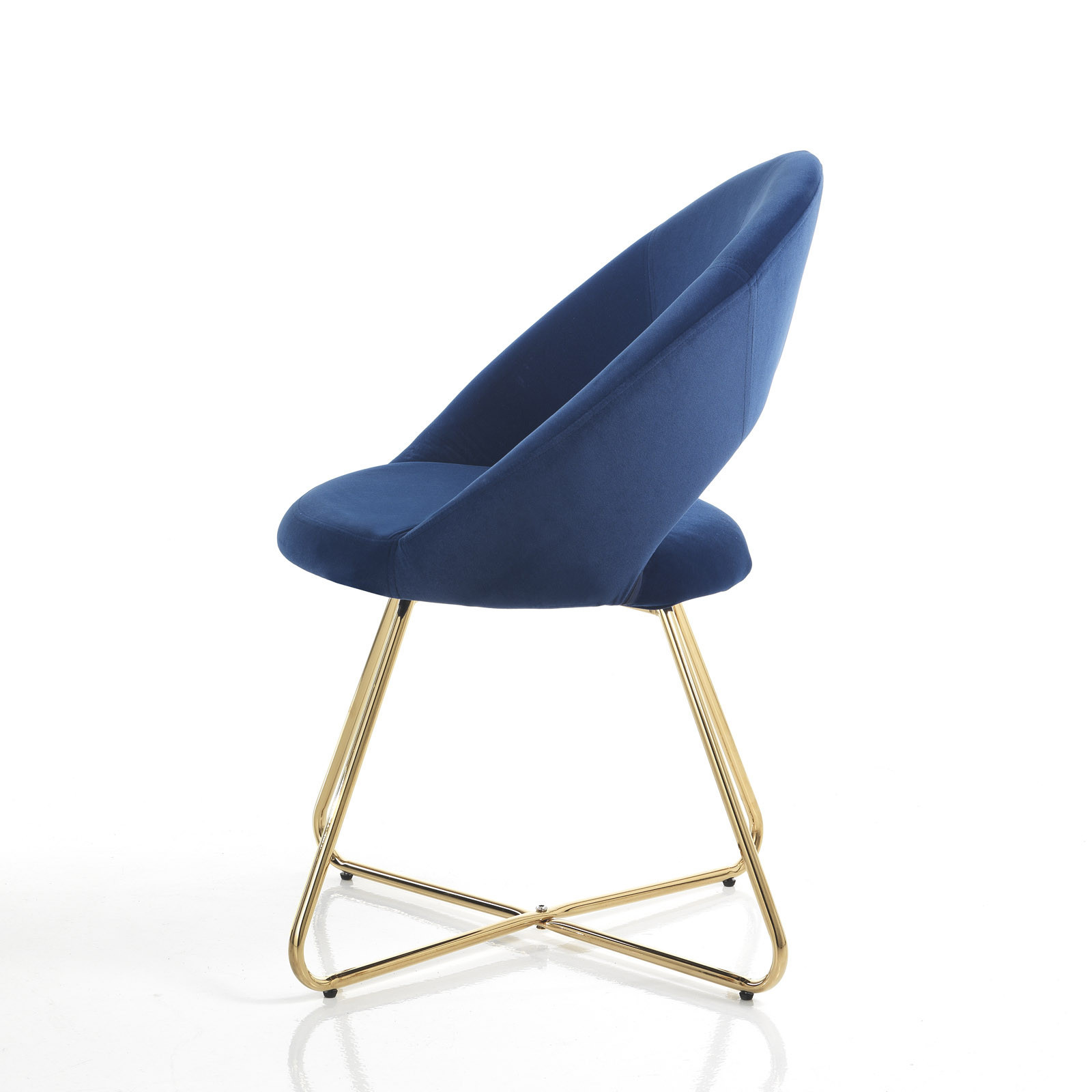 Sedia / Poltrona imbottita Edda Blue in microfibra effetto velluto Blu e metallo Oro lucido, 64x56xh82 cm