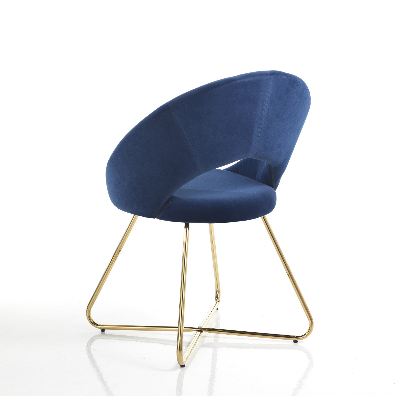 Sedia / Poltrona imbottita Edda Blue in microfibra effetto velluto Blu e metallo Oro lucido, 64x56xh82 cm