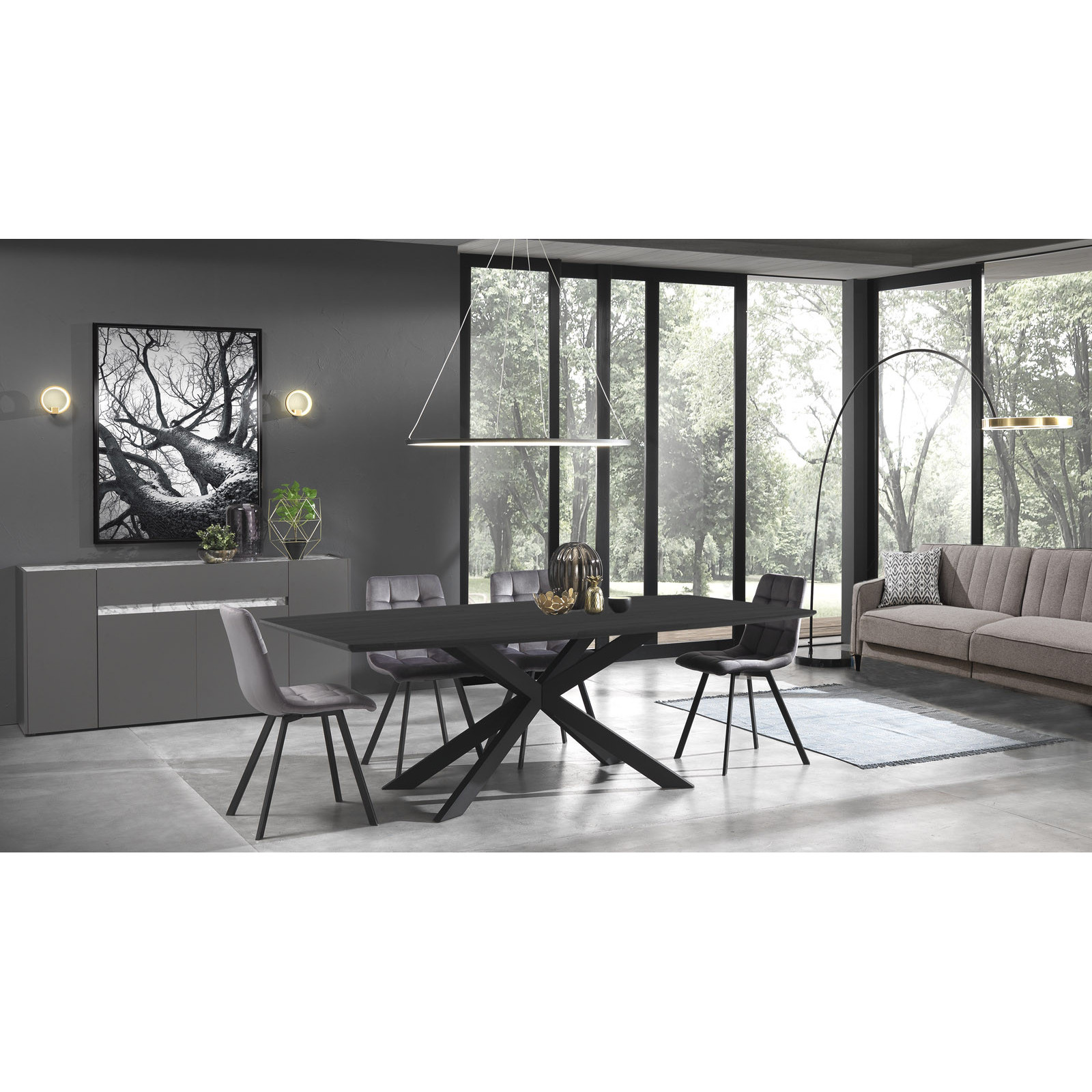 Tavolo Allungabile in legno Jose Black Top in MDF finitura Nero opaco e Gambe in metallo Nero opaco, 160-210 x 90 cm