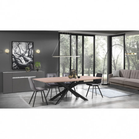 Tavolo Allungabile in legno Jose Oak Top in MDF finitura Rovere e Gambe in metallo Nero opaco, 160-210 x 90 cm