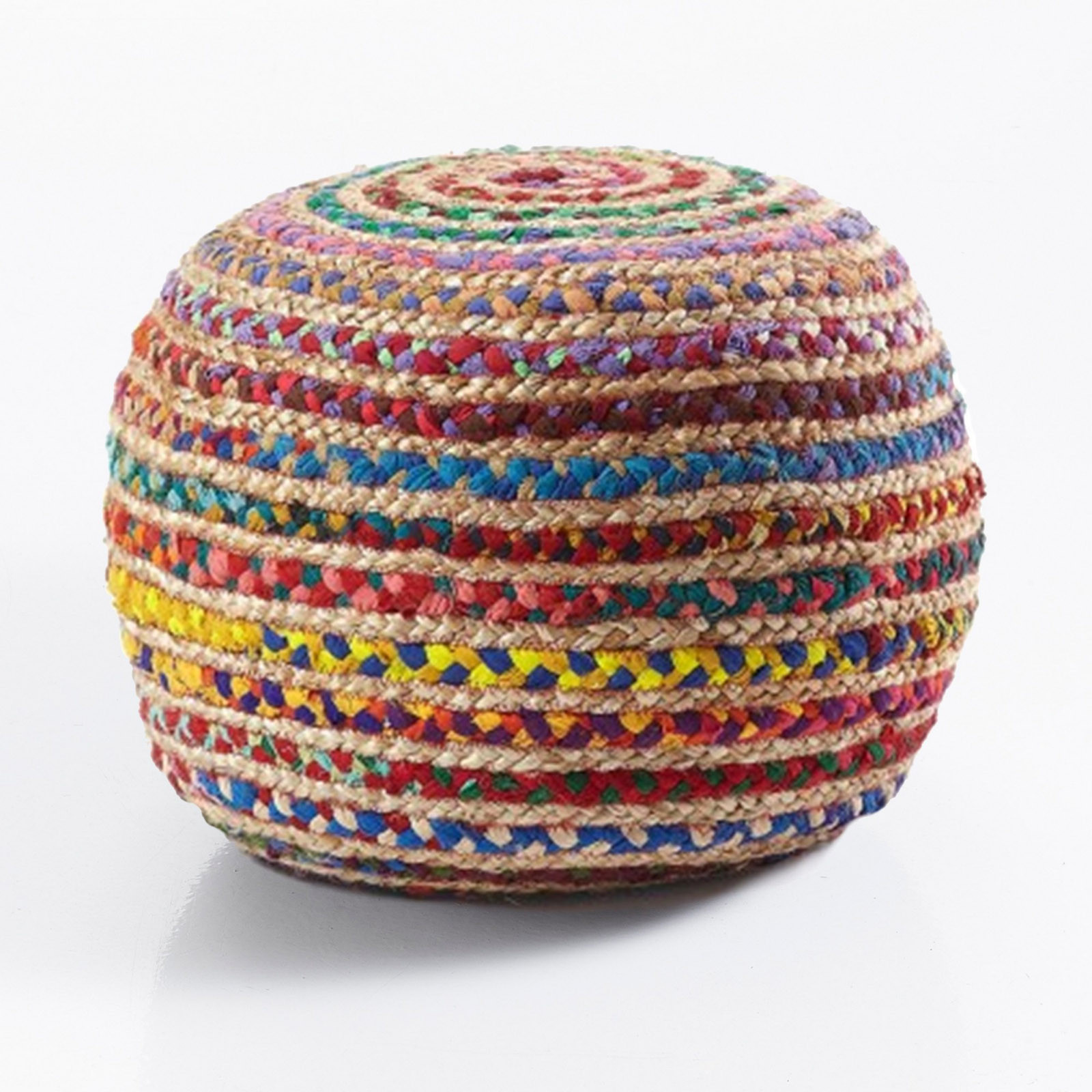 Pouf Color a rivestimento Juta e Cotone Multicolore, d50xh35 cm