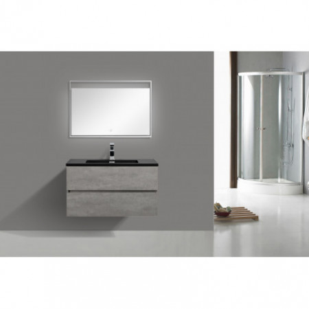 Mobile Bagno base sospesa Miria Black Cement 90 finitura Grigio Cemento 2 cestoni e lavello Nero, 90x47.5xh52 cm