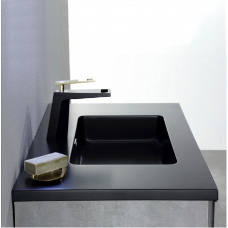 Mobile Bagno base sospesa Miria Black Cement 90 finitura Grigio Cemento 2 cestoni e lavello Nero, 90x47.5xh52 cm