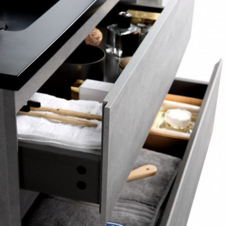 Mobile Bagno base sospesa Miria Black Cement 90 finitura Grigio Cemento 2 cestoni e lavello Nero, 90x47.5xh52 cm