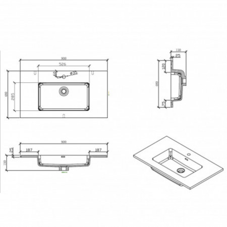 Mobile Bagno base sospesa Miria Black Cement 90 finitura Grigio Cemento 2 cestoni e lavello Nero, 90x47.5xh52 cm