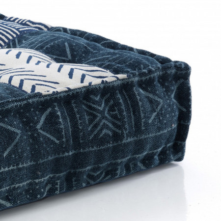 Pouf Cuscino Quadrato Kamar Blue/Beige rivestimento Cotone 100%, 80x80xh20 cm