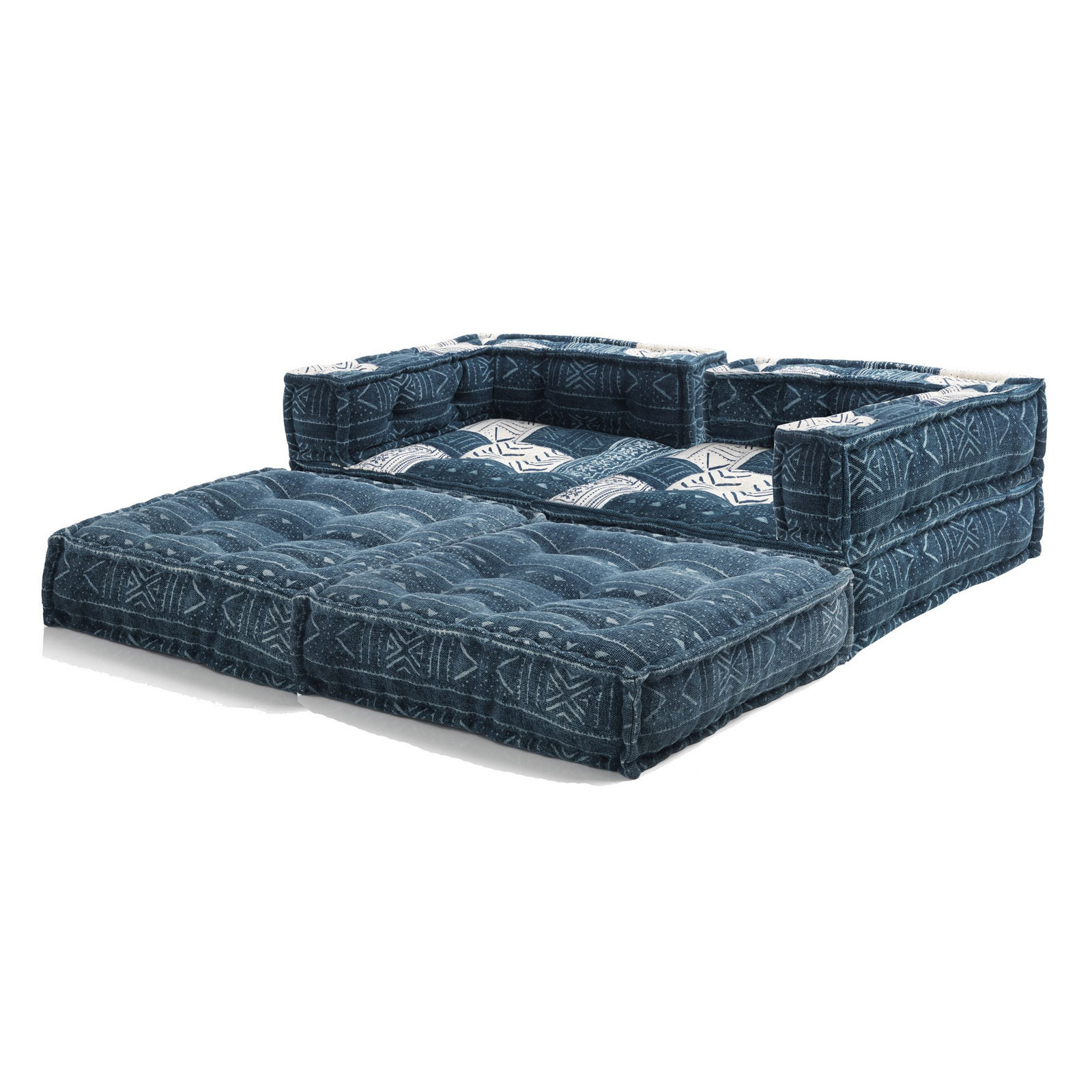 Divano 2 Posti Kamar High Composizione 05 rivestimento Cotone 100% Blu e Bianco, 160x80xh60 cm
