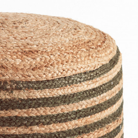 Pouf Juta Erko D Juta Intrecciata righe Marrone naturale e dettagli Oro, d50xh30 cm