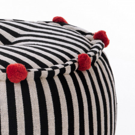 Pouf Rotondo Erko E rivestimento Cotone 100% Bianco Nero, d50xh30 cm