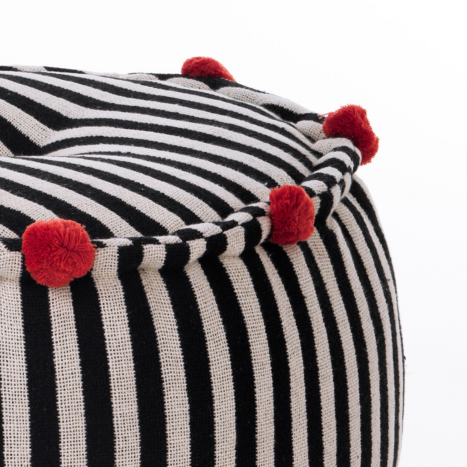Pouf Rotondo Erko E rivestimento Cotone 100% Bianco Nero, d50xh30 cm