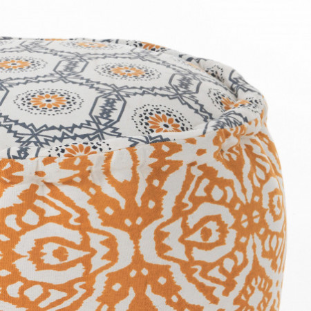 Pouf Rotondo Erko F rivestimento Cotone 100% Giallo Azzurro, d50xh30 cm