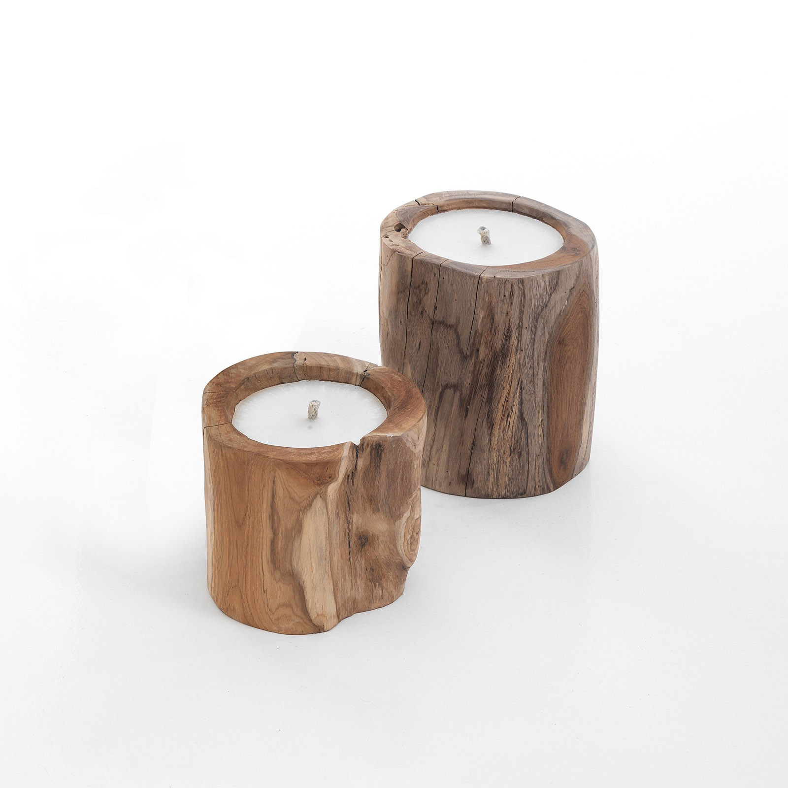 Set 2 Candele Wood in Legno riciclato per interno/esterno, d20xh18 d22