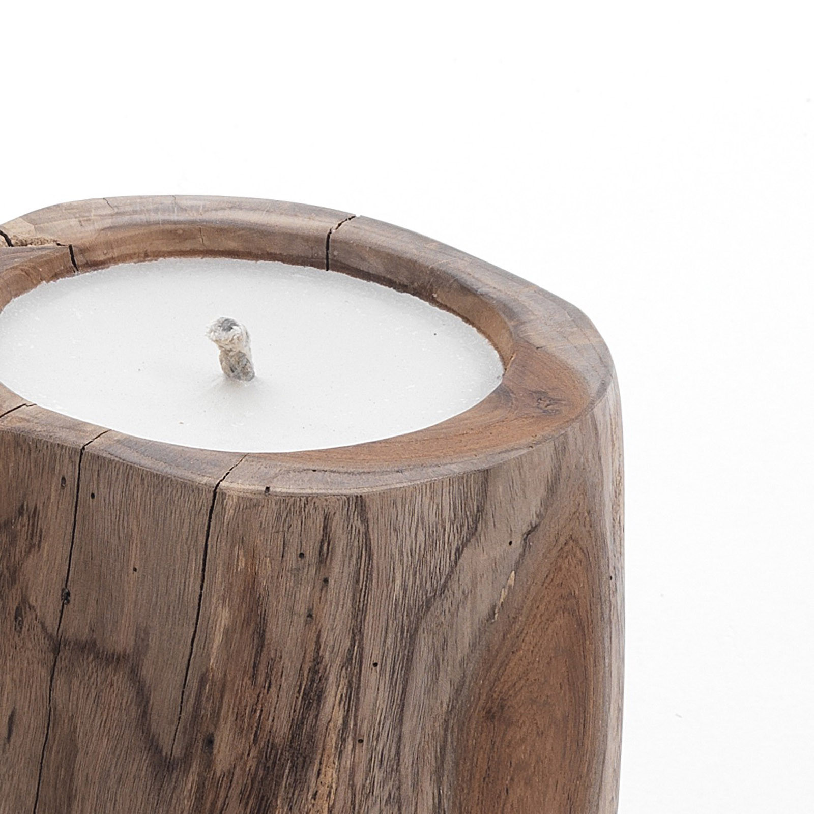 Set 2 Candele Wood in Legno riciclato per interno/esterno, d20xh18 d22xh25 cm