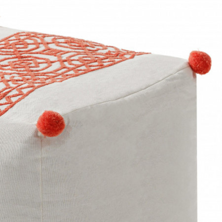 Pouf Quadrato Dolly rivestimento Cotone 100% Bianco Arancione, 40x40xh40 cm