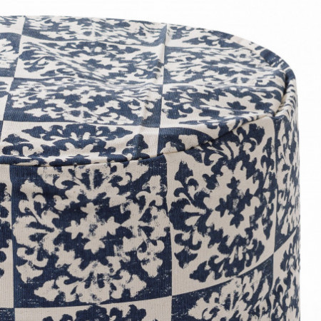 Pouf Rotondo Kiara rivestimento 100% Cotone Blu decorato, d45xh45 cm