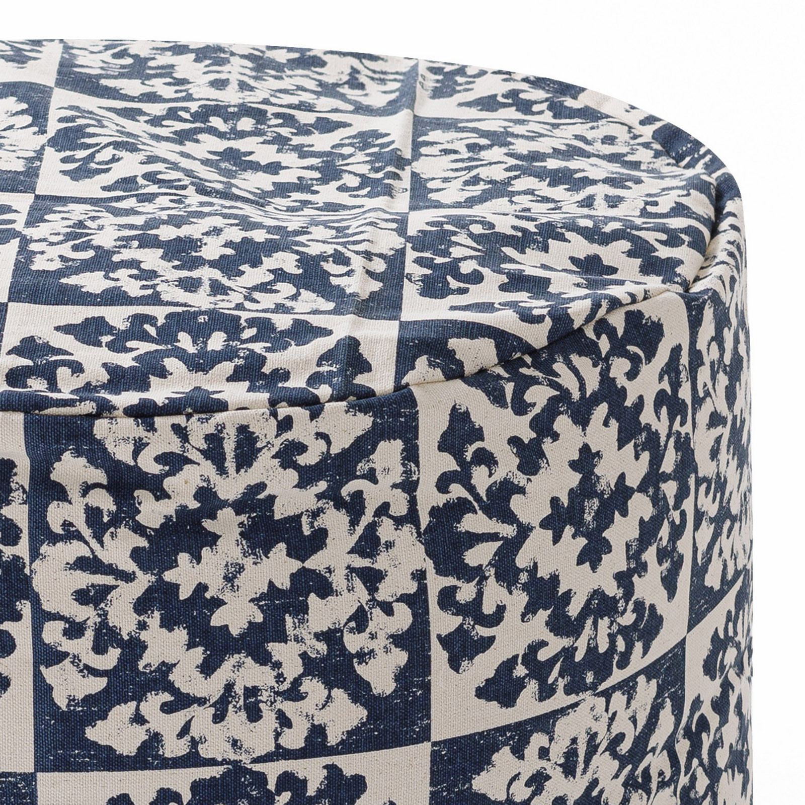 Pouf Rotondo Kiara rivestimento 100% Cotone Blu decorato, d45xh45 cm