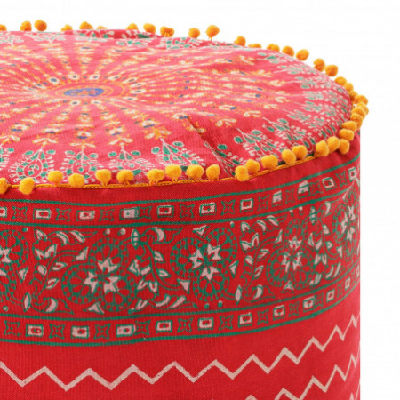 Pouf Rotondo Kozzi rivestimento 100% Cotone Rosso decorato, d45xh45 cm