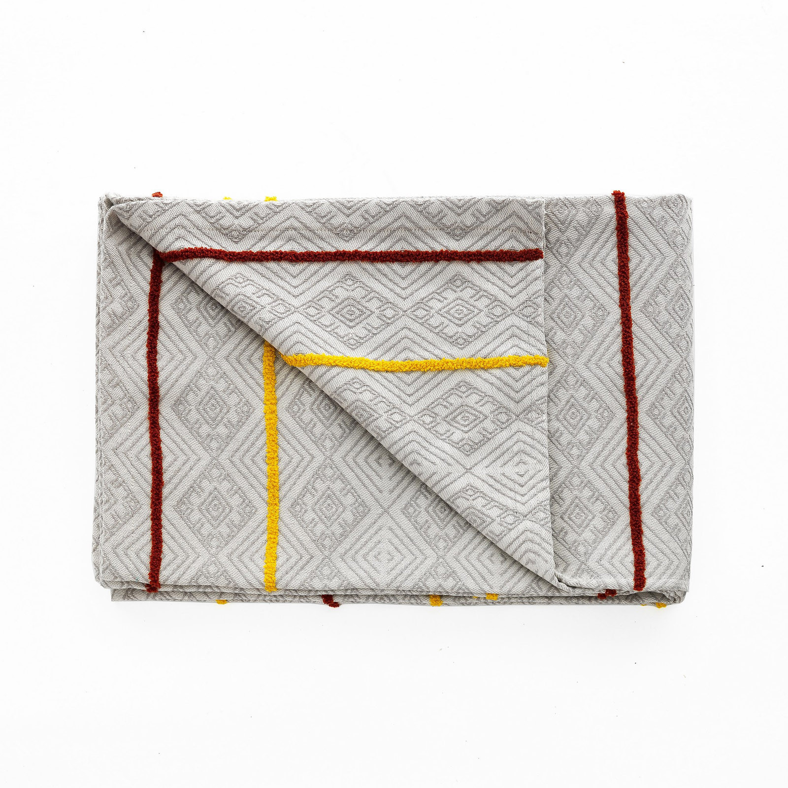 Plaid Cotone Fassa 100% cotone Bianco decorato, 190x135 cm