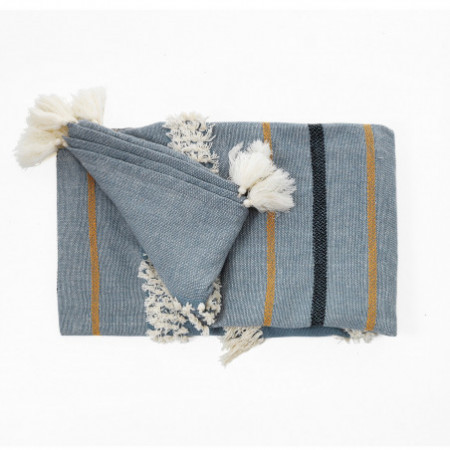 Plaid Aspen 100% cotone decorato Grigio Azzurro, 220x150 cm
