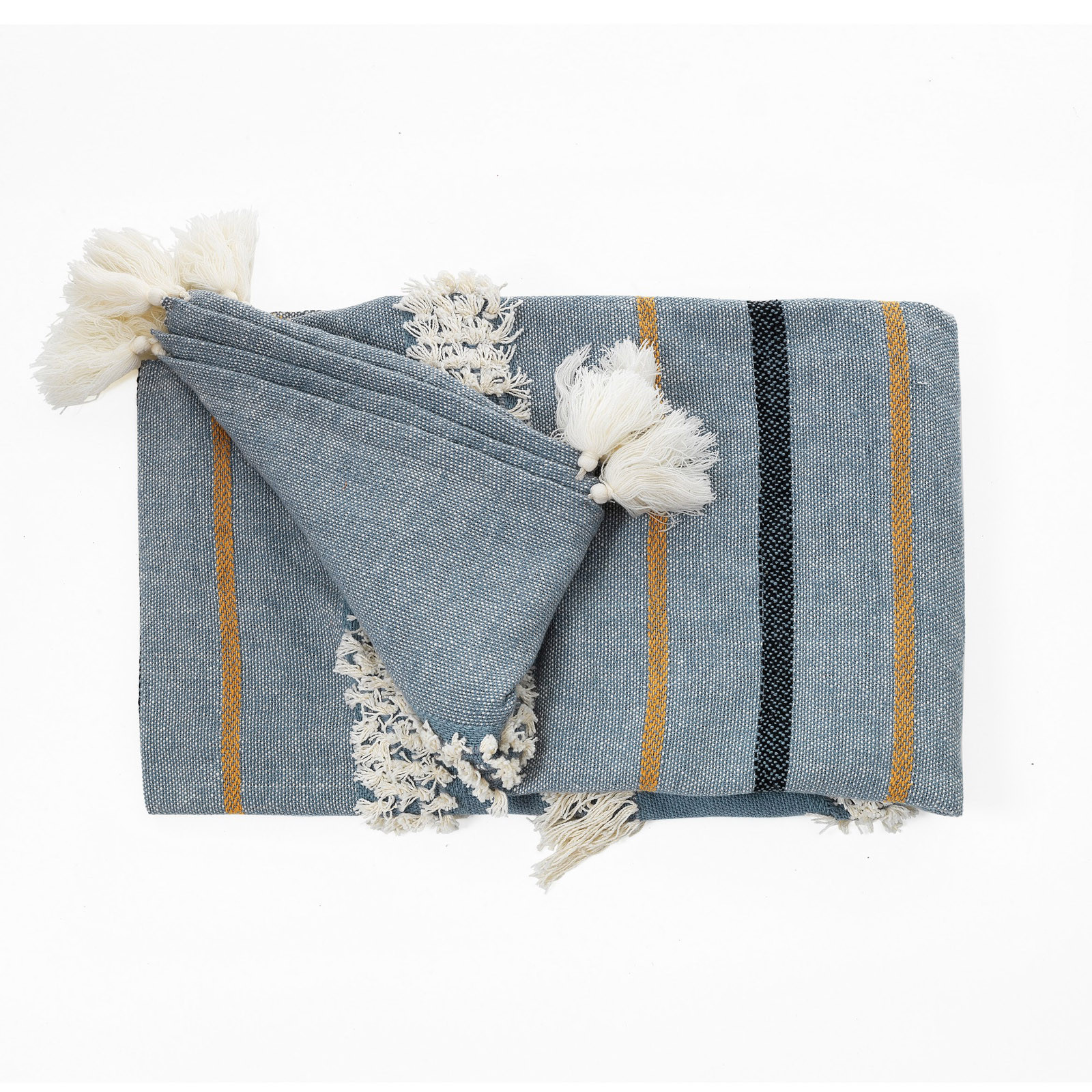 Plaid Aspen 100% cotone decorato Grigio Azzurro, 220x150 cm