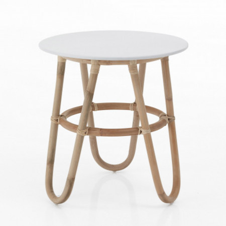 Tavolino Alto Vienna in Rattan con top laccato Bianco, d50xh55 cm