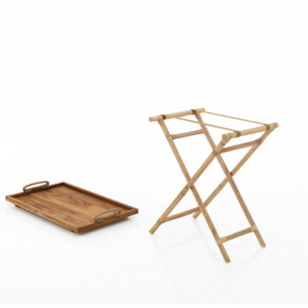 Tavolino ripiegabile con Vassoio rimuovibile Urbino in Teak e Rattan, 76x45xh69 cm