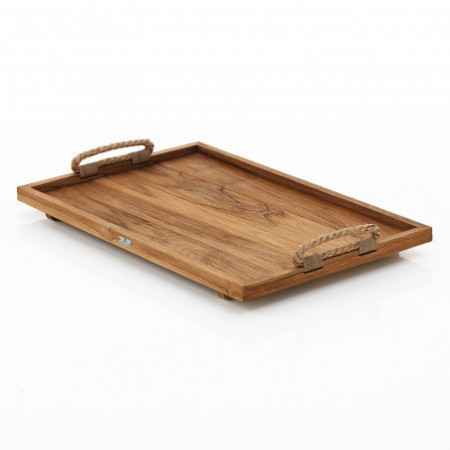 Tavolino ripiegabile con Vassoio rimuovibile Urbino in Teak e Rattan, 76x45xh69 cm