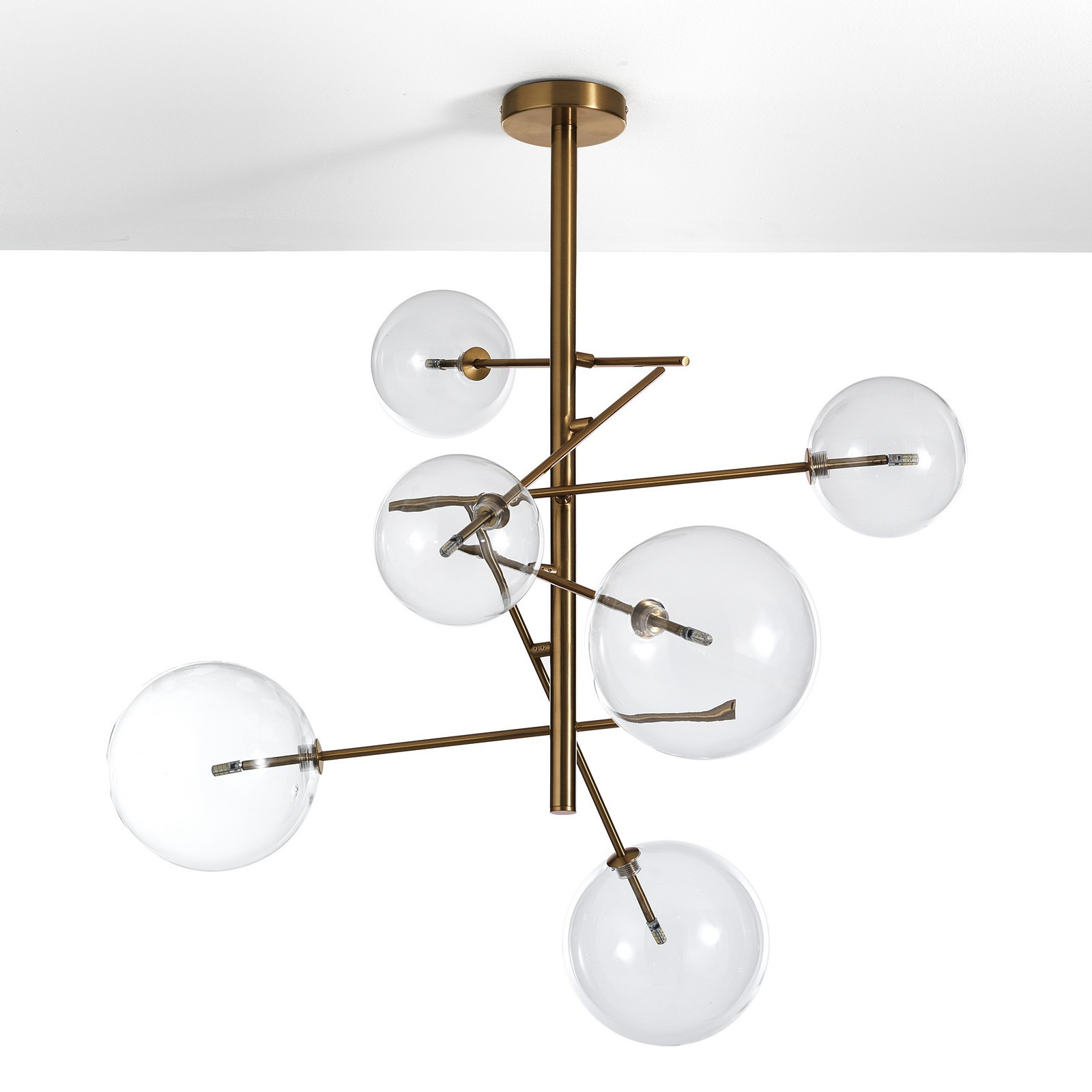 Lampadario in metallo verniciato Ottone dimensioni cm. D.80 H.80 sfere in vetro