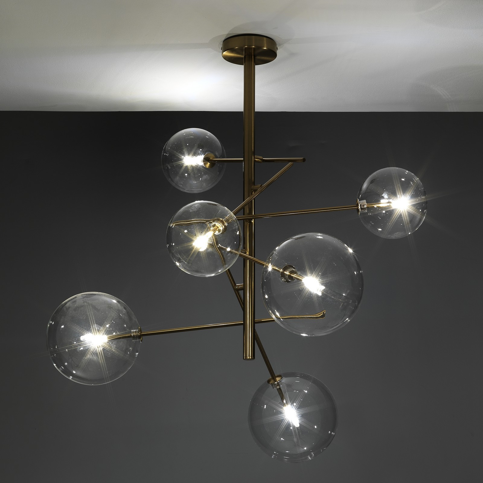 Lampadario Jek in Metallo verniciato Ottone con sfere in vetro, d80 h80 cm
