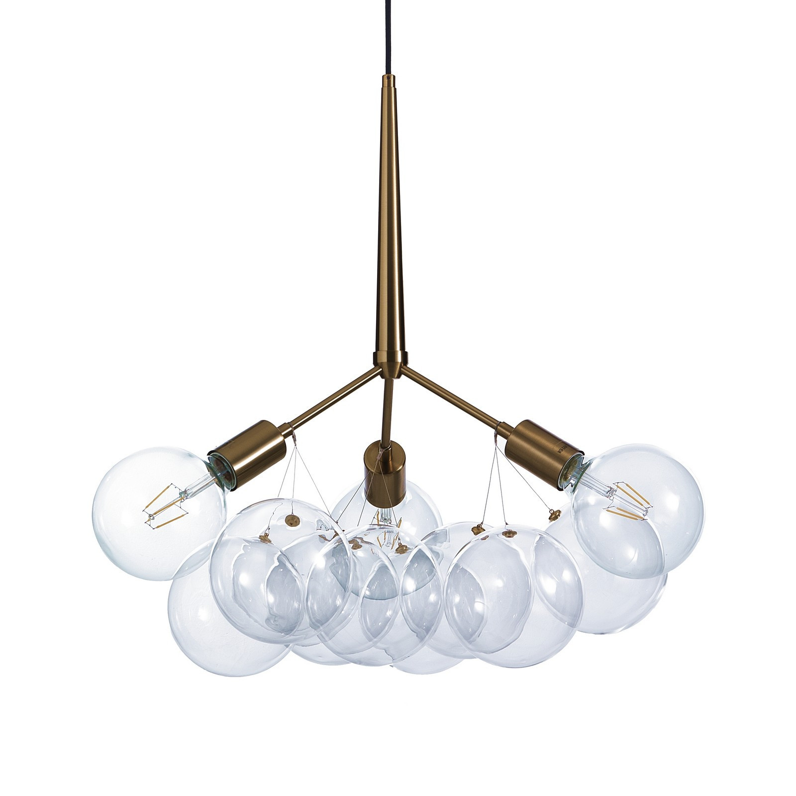 Lampadario in metallo verniciato Ottone dimensioni cm. D.60 H.60 sfere in vetro