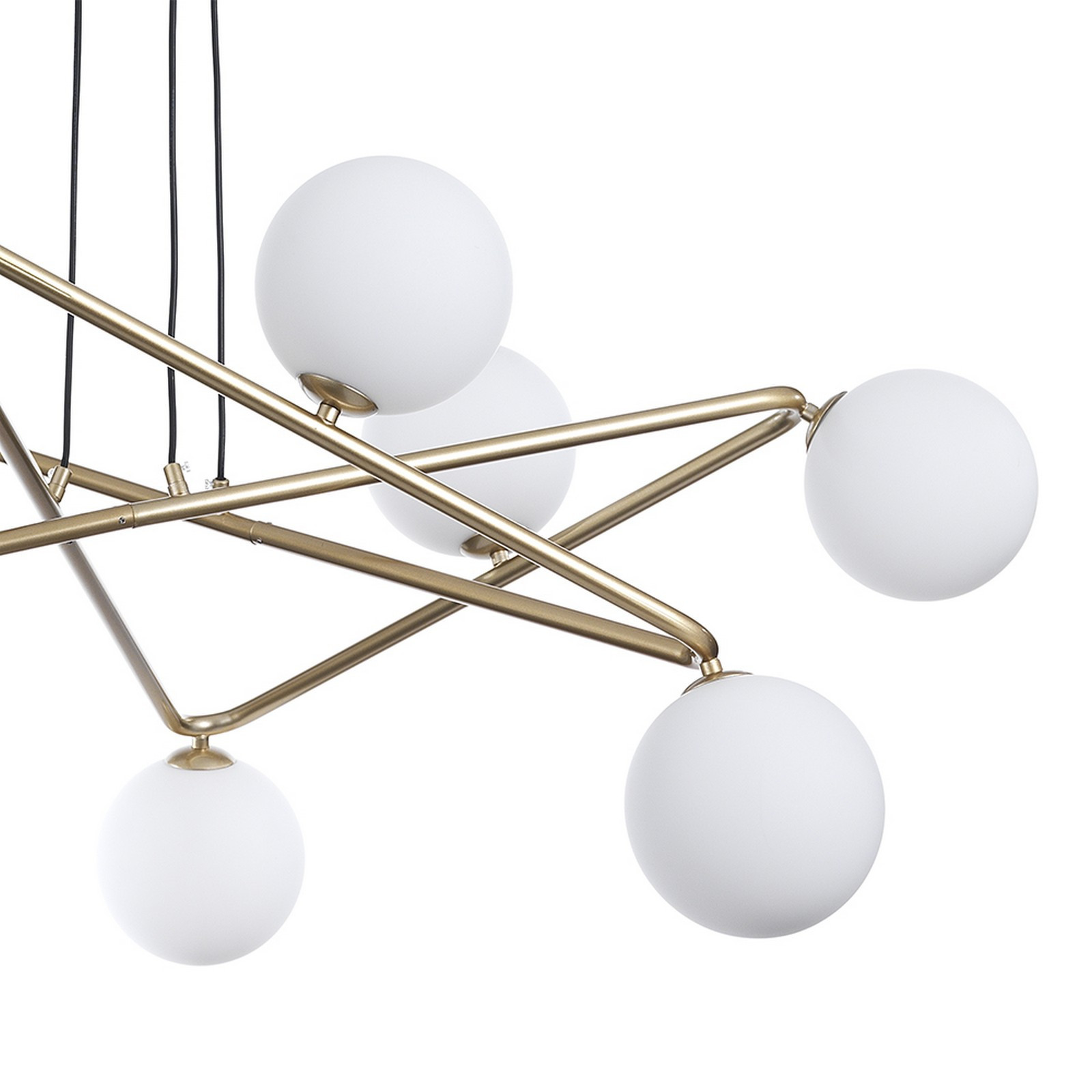 Lampadario Ross in Metallo verniciato Ottone opaco e sfere in Vetro Bianco opaco con cavo regolabile, 110x110 h43 cm