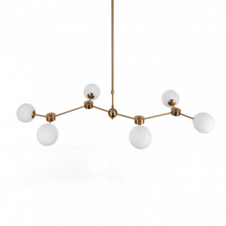 Lampadario Ciakko in Metallo verniciato Ottone opaco e sfere in Vetro Bianco opaco, 120x68 h90-150 cm