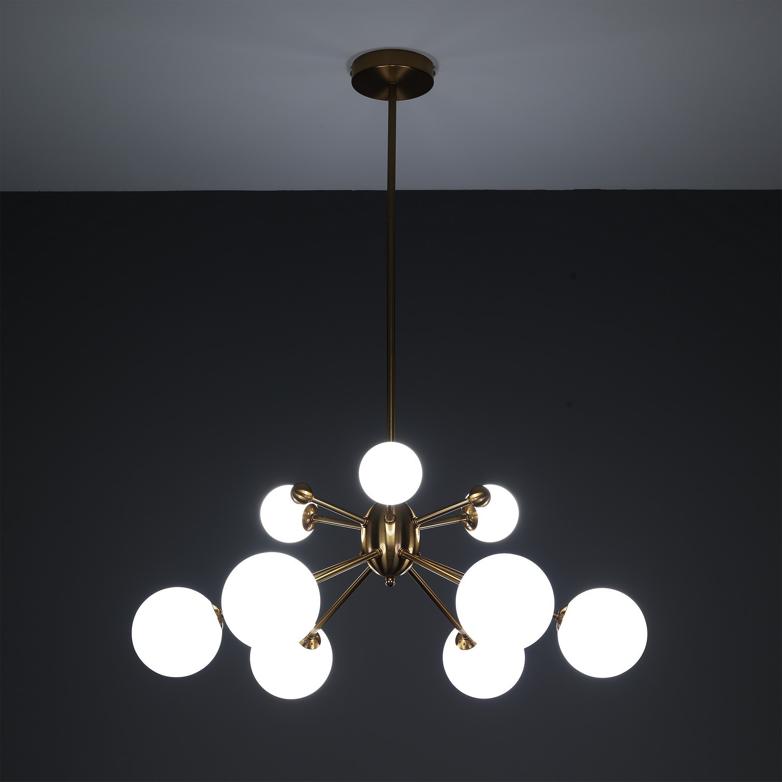 Lampadario Kely in Metallo Bronzo paralumi in Vetro Bianco opaco, d68 h87 cm