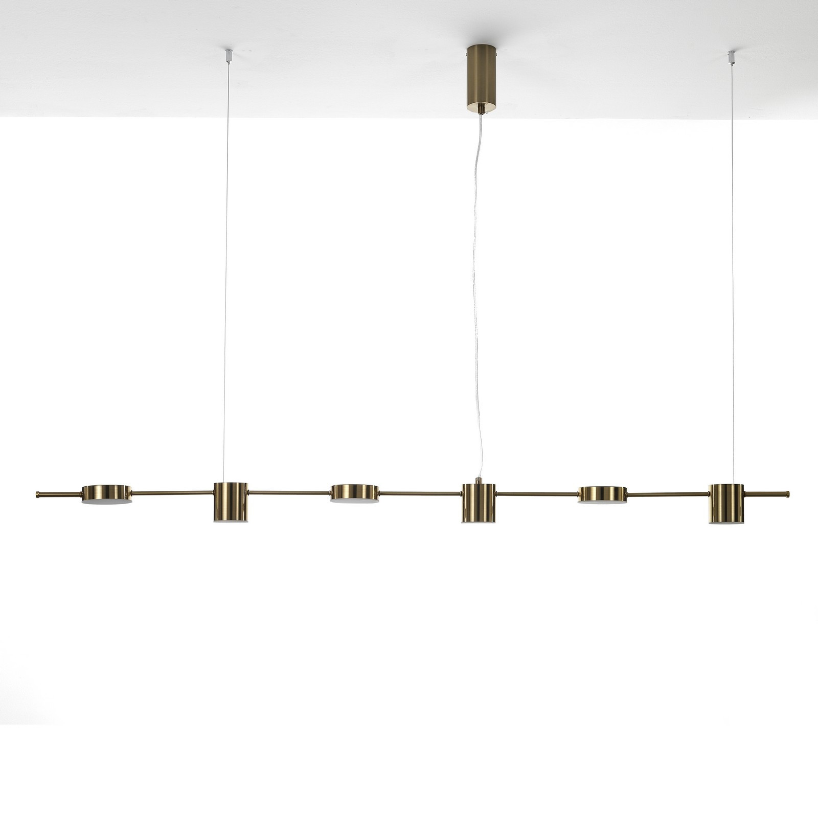 Lampadario LED in allumino colore Ottone anticato opaco dimensioni cm. L.160 P.10 H.130 (regolabile)