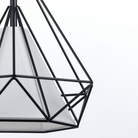 Lampadario Geometrik-B in Metallo Nero opaco con paralume in plastica Bianco opaco filo regolabile, d38 h36 cm