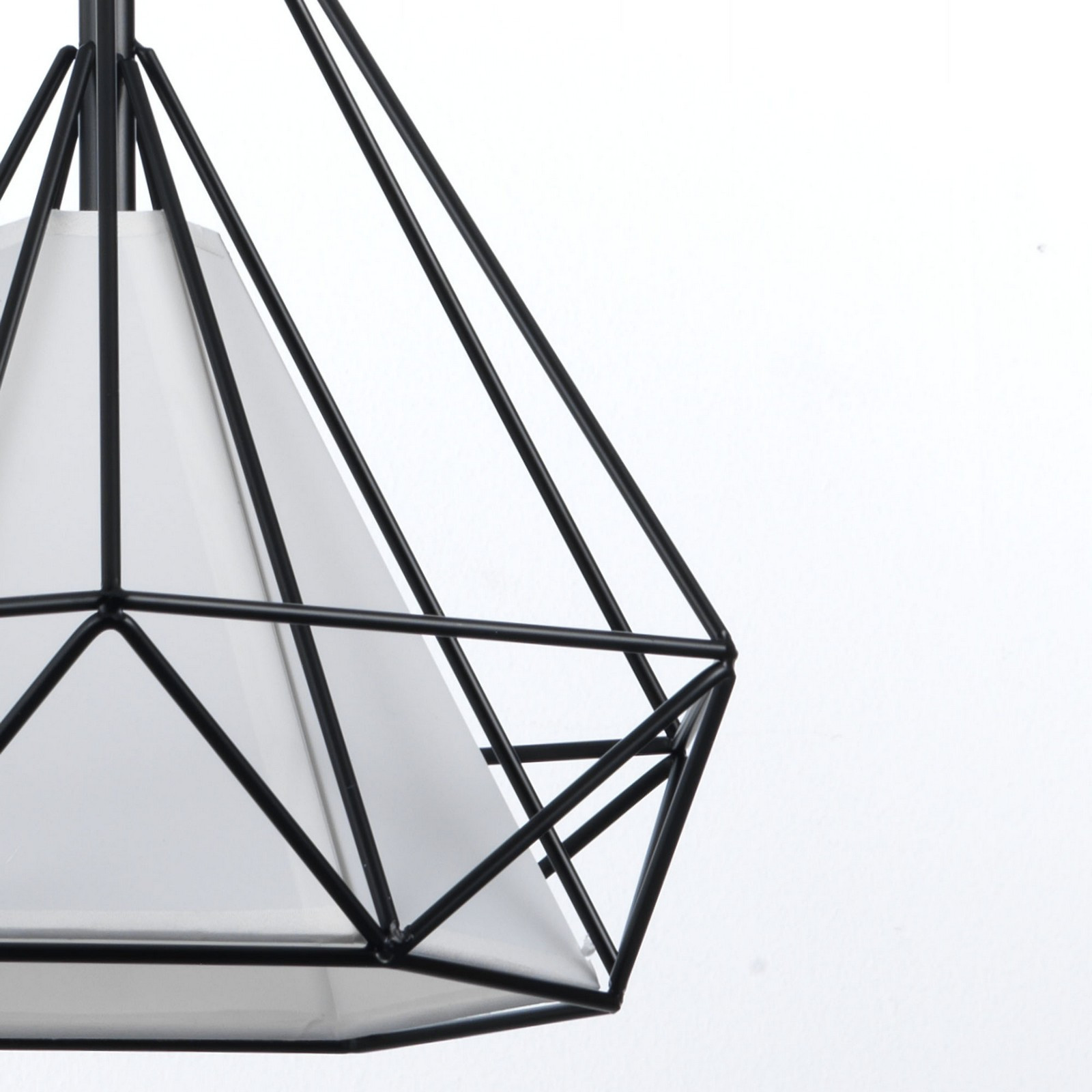 Lampadario Geometrik-B in Metallo Nero opaco con paralume in plastica Bianco opaco filo regolabile, d38 h36 cm