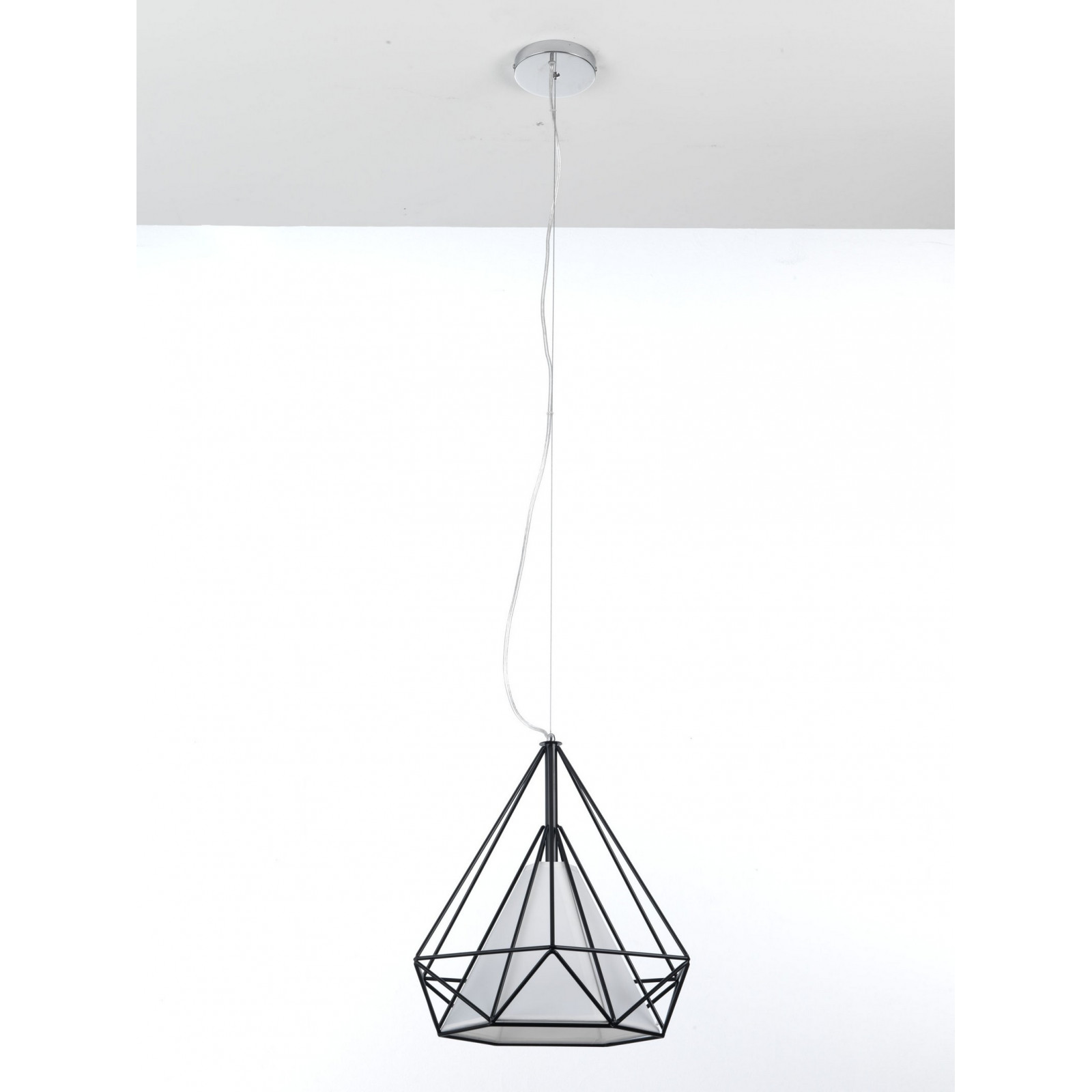 Lampadario Geometrik-B in Metallo Nero opaco con paralume in plastica Bianco opaco filo regolabile, d38 h36 cm