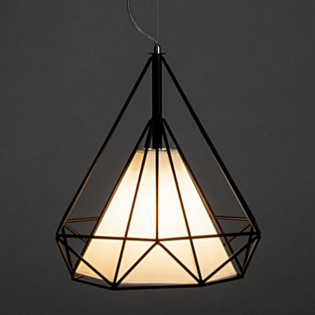 Lampadario Geometrik-B in Metallo Nero opaco con paralume in plastica Bianco opaco filo regolabile, d38 h36 cm