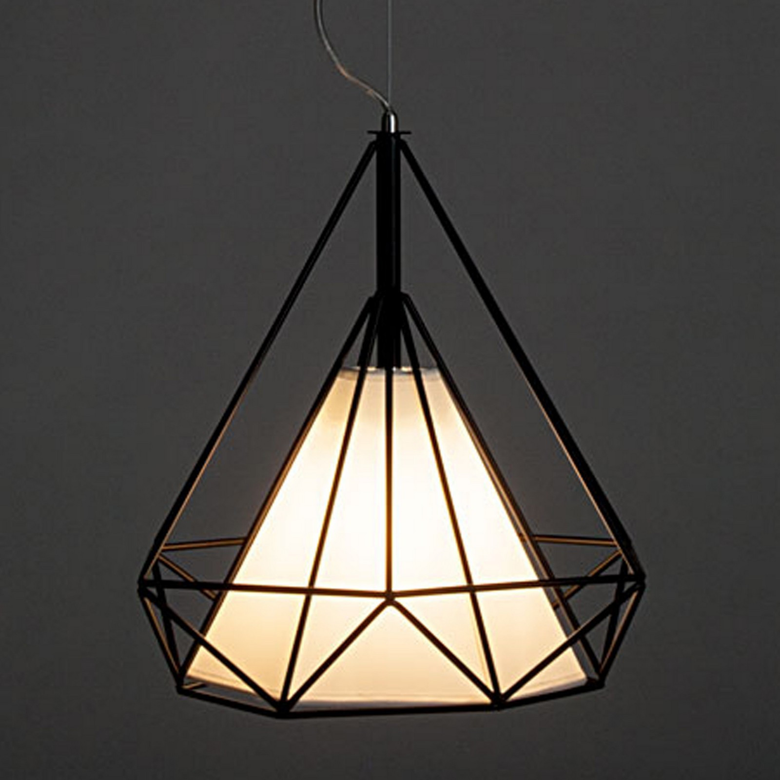 Lampadario Geometrik-B in Metallo Nero opaco con paralume in plastica Bianco opaco filo regolabile, d38 h36 cm