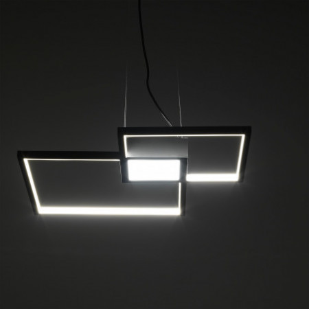 Lampadario LED Plaza Black in Metallo Nero opaco filo regolabile, 54x54 h8 cm